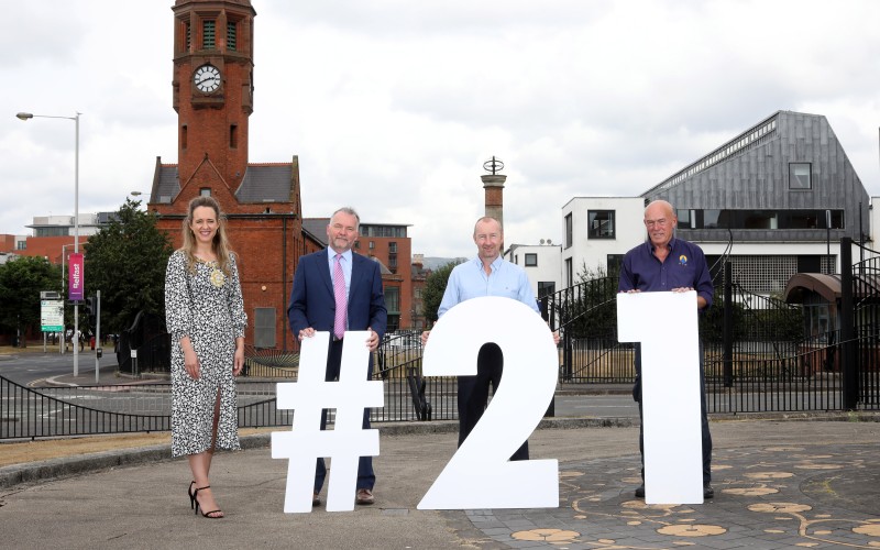 The Lord Mayor launches #21 with Ormeau Business Park's longest reigning tenants, Burkes Office, PTM Calibration and Tedfords