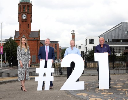 The Lord Mayor launches #21 with Ormeau Business Park's longest reigning tenants, Burkes Office, PTM Calibration and Tedfords